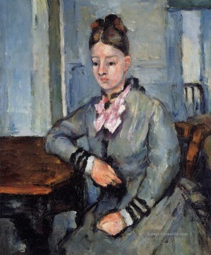 Paul Cézanne Werke - Madame Cezanne lehnt an einem Tisch Paul Cezanne